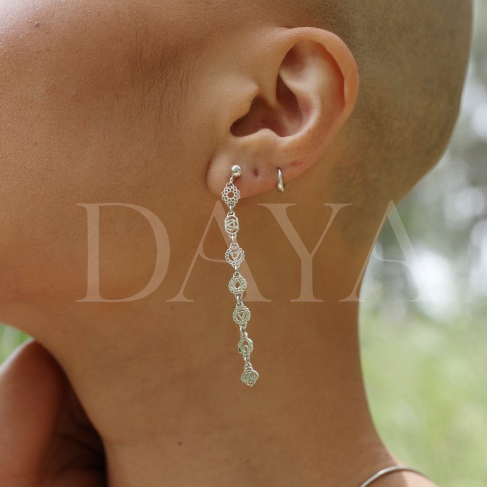 Daya 7-Chakra Silver Earrings