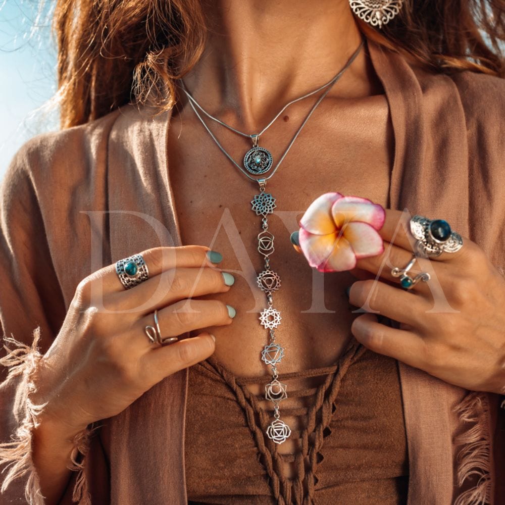 Dainty 7 Chakra Necklace, Yoga Symbol Necklace, Healing Necklace