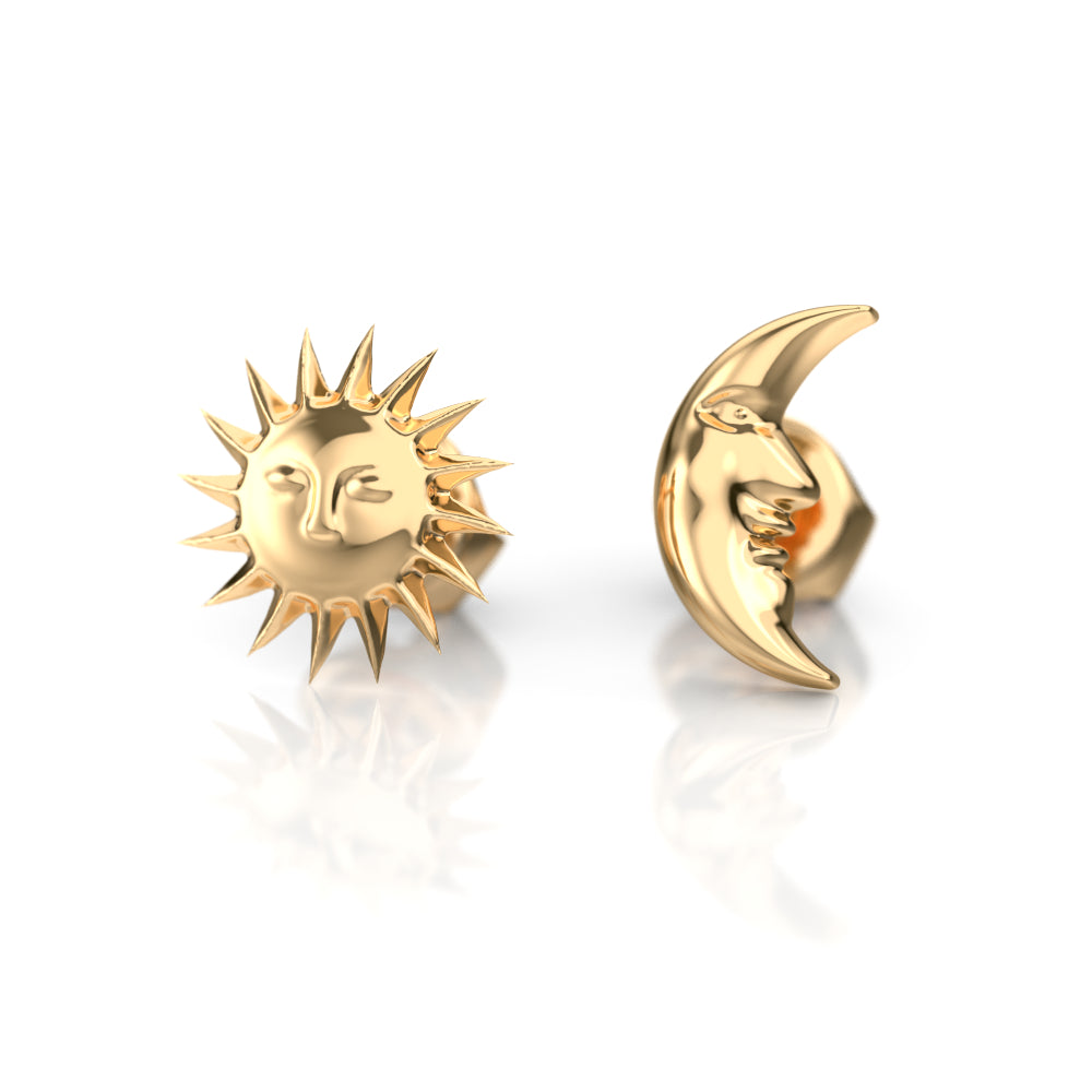 Celestial Sun and Moon Stud Earrings