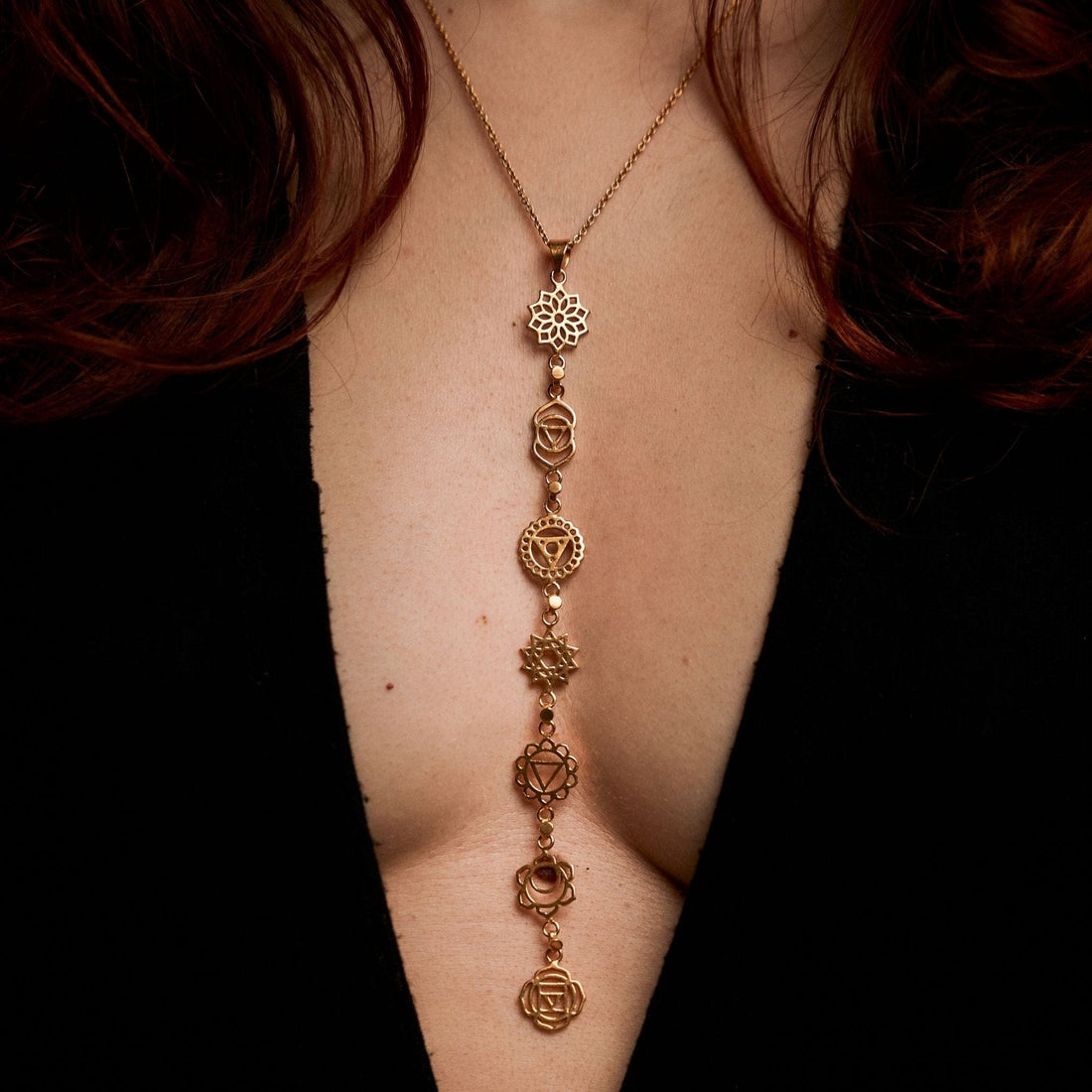 7-Chakra Necklace studio dark shot